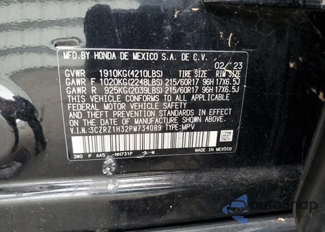 2023 Honda Hr-V Lx from USA, damaged, VIN 3CZRZ1H32PM734089